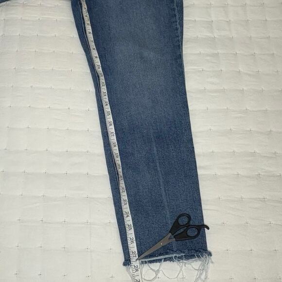 Old Navy High-Rise O.G. Straight  Button Fly Raw Edge Jeans Women's 14 Med Blue - Picture 9 of 11